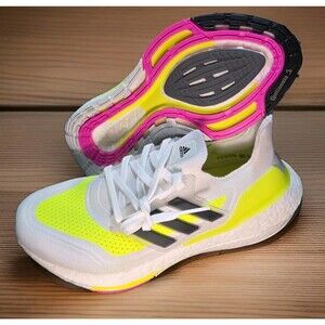 Adidas UltraBoost 21 J White Solar Yellow FZ2929 Size Men's 7 W8 Running Shoes